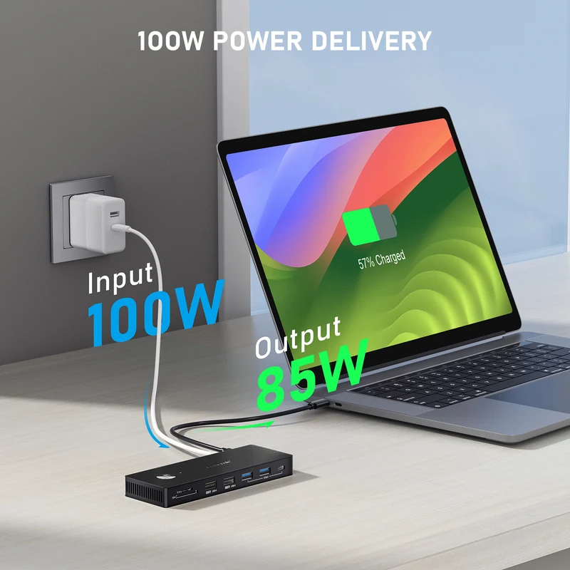 Lemorele TC500 USB-C Docking Station with HDMI, DP & 100W PD