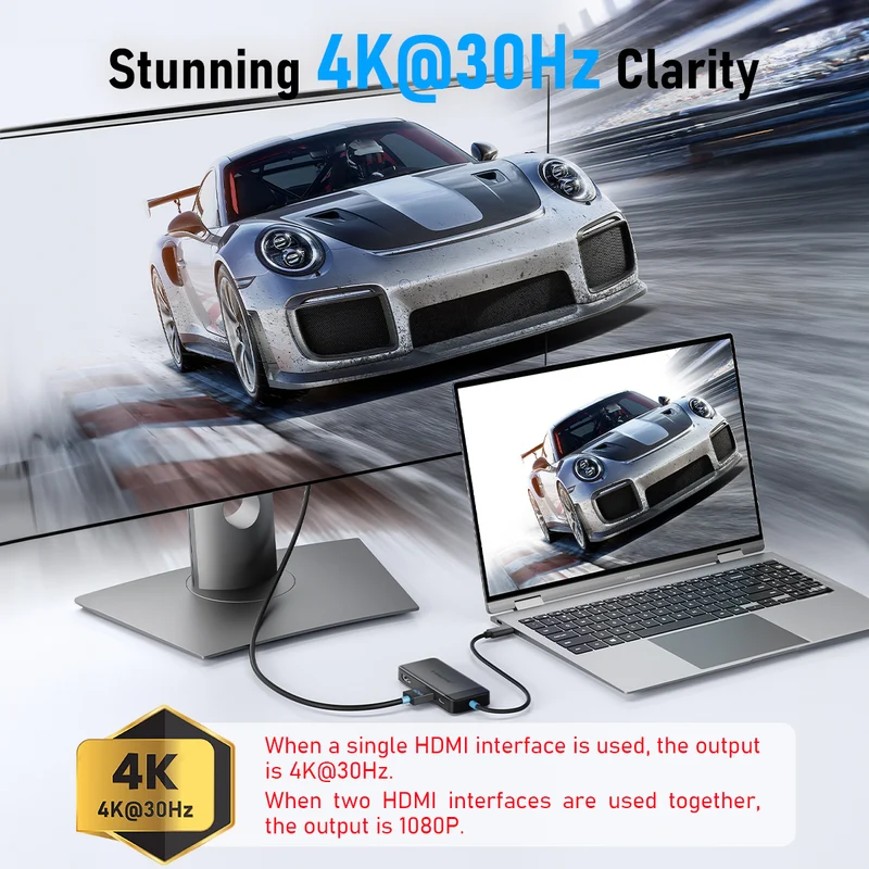 Lemorele TC122 USB-C 6-in-1 Docking Station with Dual HDMI & 100W PD