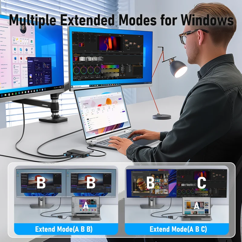 Lemorele TC122 USB-C 6-in-1 Docking Station with Dual HDMI & 100W PD