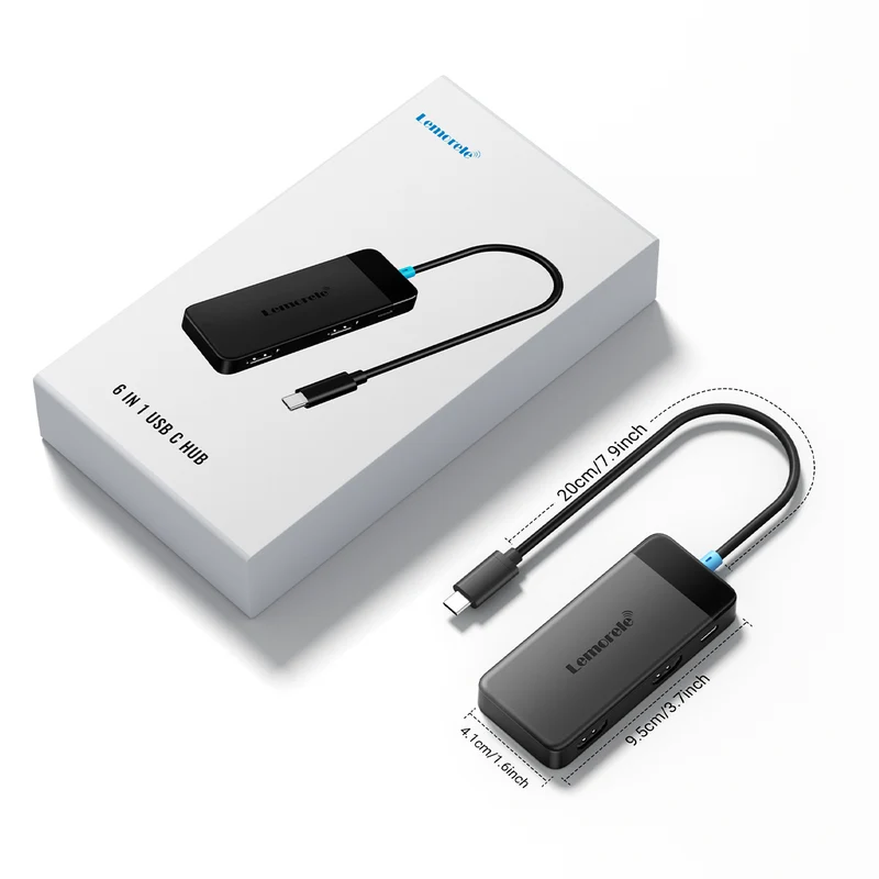 Lemorele TC122 USB-C 6-in-1 Docking Station with Dual HDMI & 100W PD