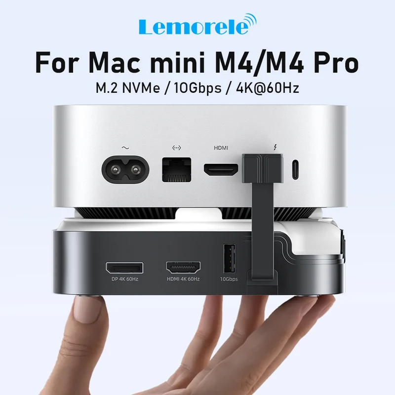 Lemorele TC800 9-in-1 Mac mini M4 docking station features an M.2 NVMe SSD slot, supports triple-screen 4K 60Hz display, and is compatible with Mac mini M4/M4 Pro.