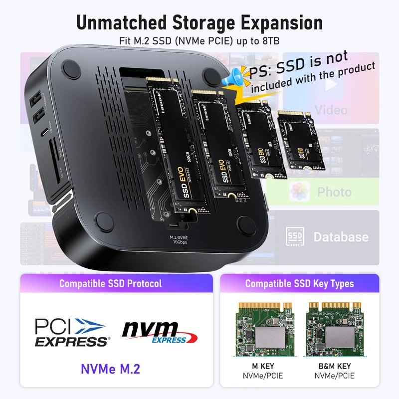 Lemorele TC800 9-in-1 Mac mini M4 docking station features an M.2 NVMe SSD slot, supports triple-screen 4K 60Hz display, and is compatible with Mac mini M4/M4 Pro.