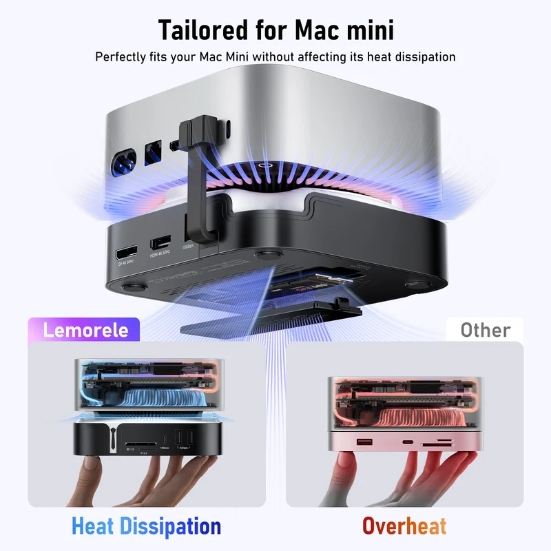 Lemorele TC800 9-in-1 Mac mini M4 docking station features an M.2 NVMe SSD slot, supports triple-screen 4K 60Hz display, and is compatible with Mac mini M4/M4 Pro.