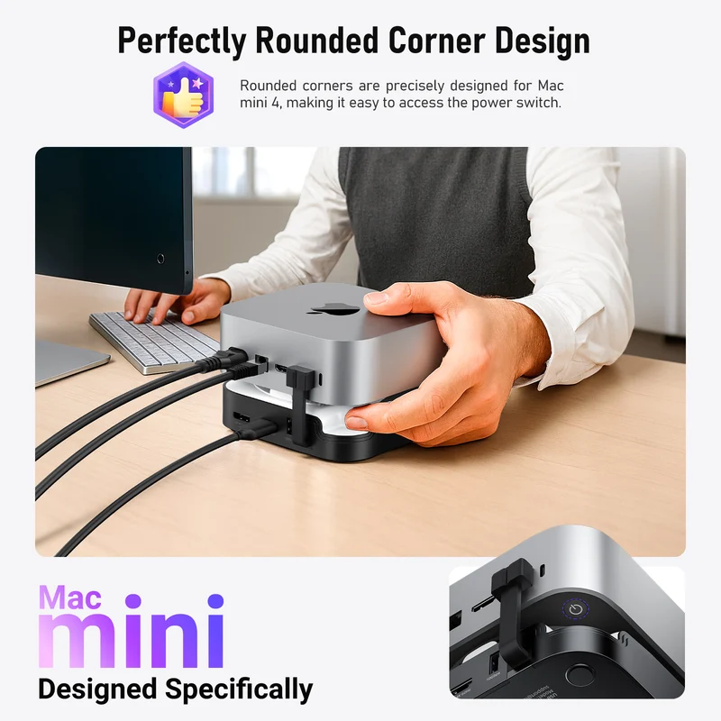 Lemorele TC800 9-in-1 Mac mini M4 docking station features an M.2 NVMe SSD slot, supports triple-screen 4K 60Hz display, and is compatible with Mac mini M4/M4 Pro.