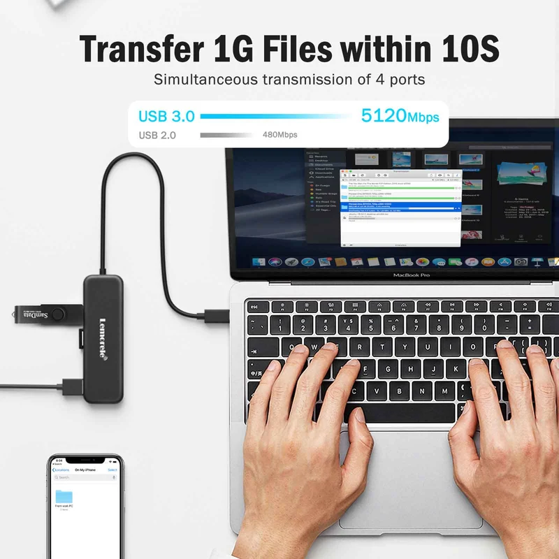 Lemorele TC41 USB-C 4-in-1 Hub with 4× USB 3.0 Ports