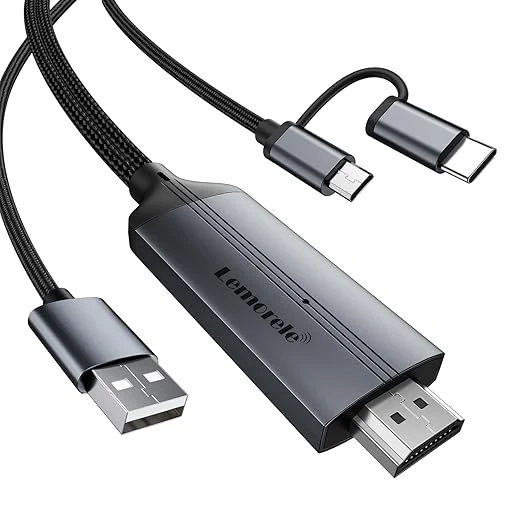Lemorele 2 in 1 2M HDMI Adapter Cable, Micro USB Type C to HDMI, Supports Resolutions Up to 1080P, Plug and Play, Compact Design for USB C Devices to HDTV/Projector/Monitor
