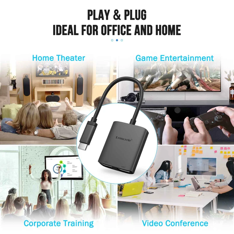 LEMORELE™ TC21L | USB C to Dual HDMI Adapter