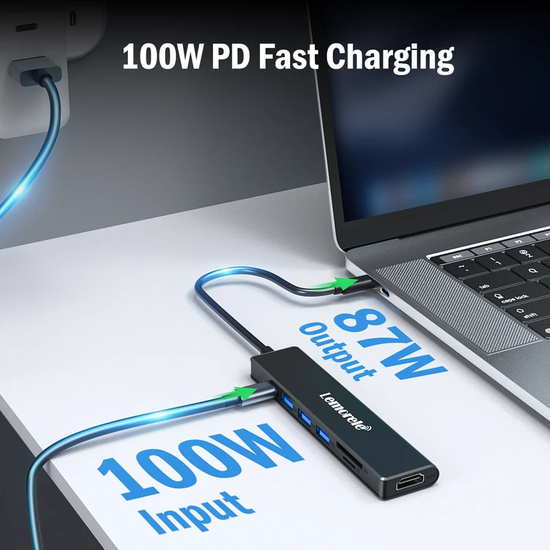 Lemorele TC90 USB-C 7-in-1 Hub with 100W PD and 4K HDMI