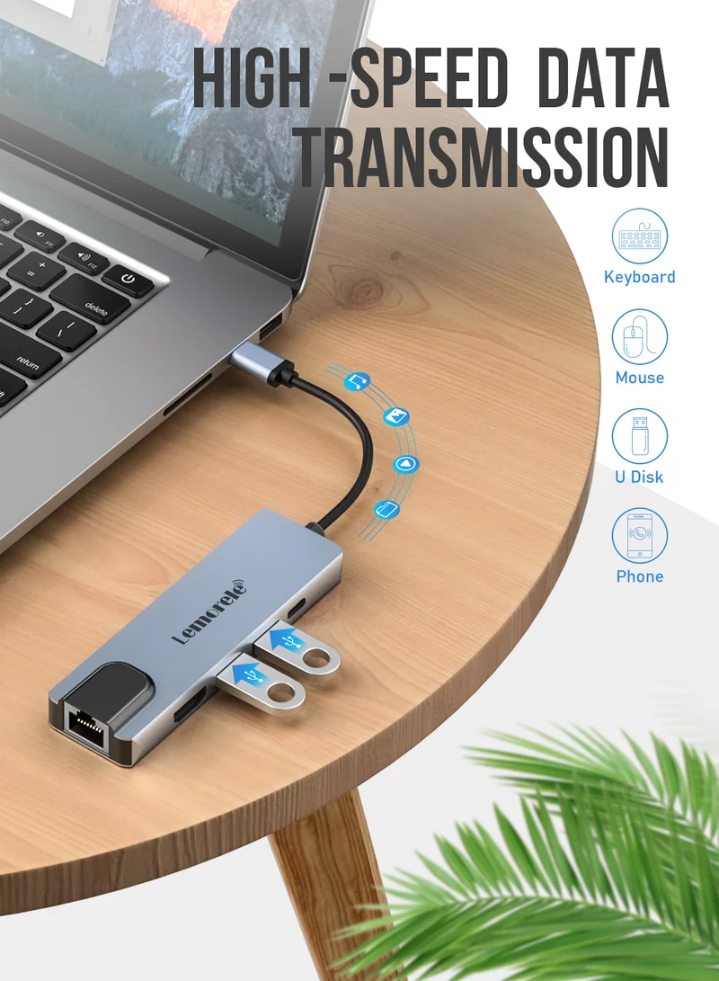 Lemorele TC15L 5-in-1 Type-C Docking Station | 4K HDMI, PD Charging, USB Ports