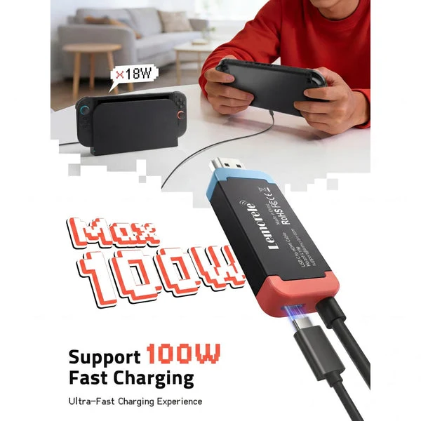 Lemorele USB-C to HDMI Cable Compatible with Switch 2, 4K@60Hz HDR, 100W PD Fast Charging