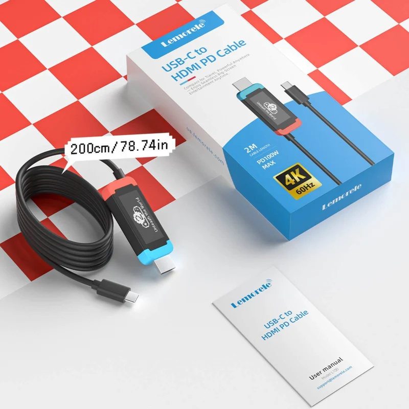 Lemorele USB-C to HDMI Cable Compatible with Switch 2, 4K@60Hz HDR, 100W PD Fast Charging