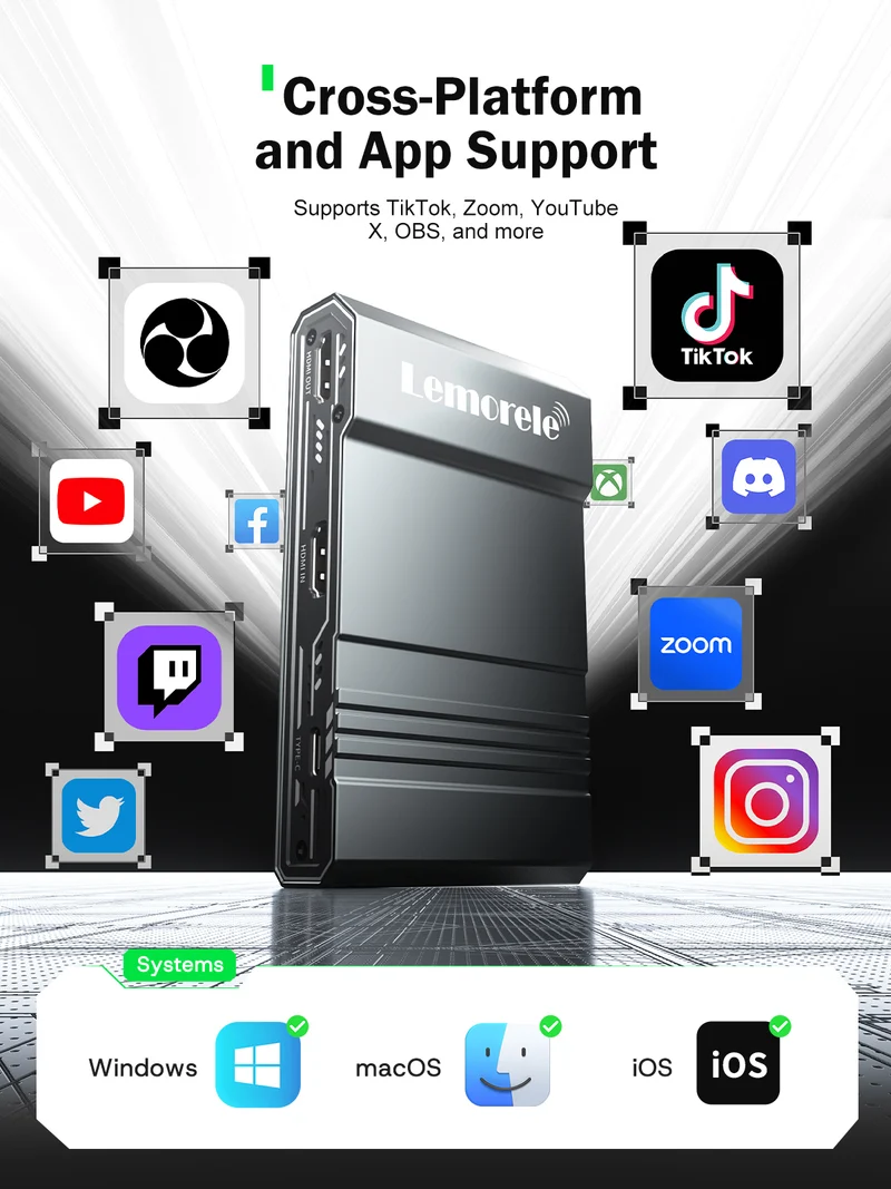 Lemorele AC09 HDMI to USB Capture Card for OBS Streaming & Recording