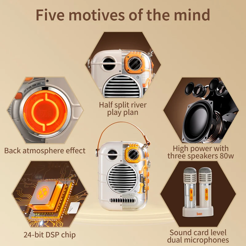 Divoom Spark-Pro Portable Bluetooth Karaoke Speaker with Dual Wireless Microphones