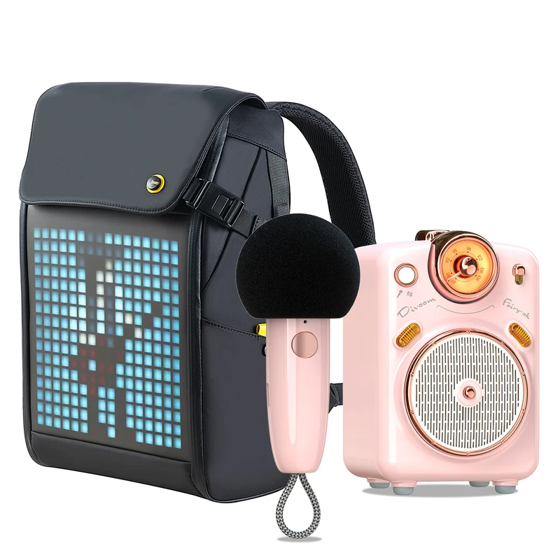Divoom Fairy-OK Karaoke Speaker & Pixoo M LED Backpack Bundle