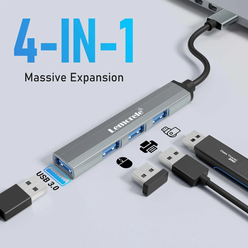 Lemorele TC53 USB-A 4-in-1 Hub with USB 3.0 and 3×USB 2.0 Ports