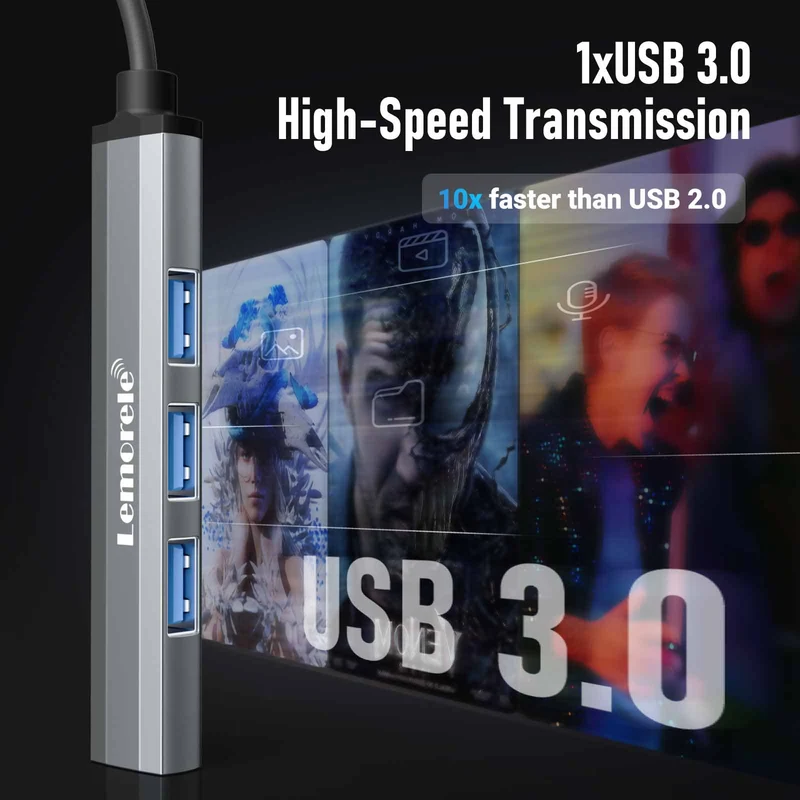 Lemorele TC53 USB-A 4-in-1 Hub with USB 3.0 and 3×USB 2.0 Ports