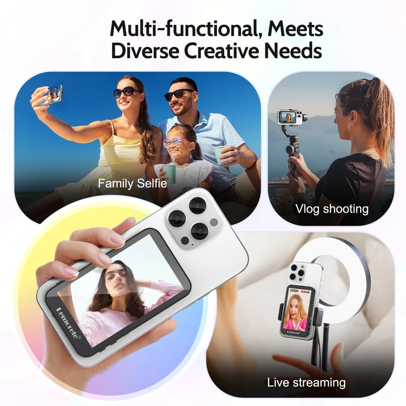 Lemorele R600 Magnetic Selfie Display with Bluetooth Zoom & HD Screen
