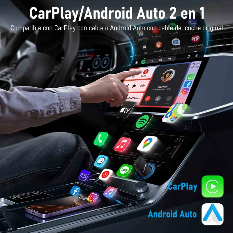 Lemorele P90 Wireless CarPlay USB-A Universal Adapter with Type-C Adapter