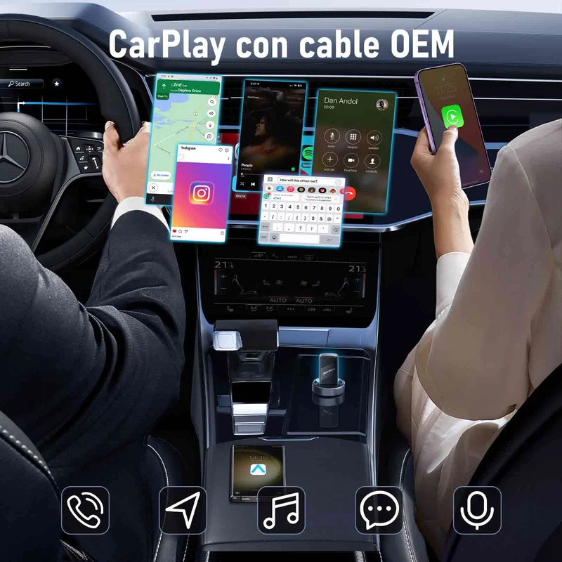 Lemorele P90 Wireless CarPlay USB-A Universal Adapter with Type-C Adapter