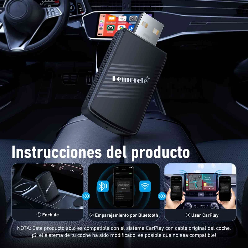 Lemorele P90 Wireless CarPlay USB-A Universal Adapter with Type-C Adapter