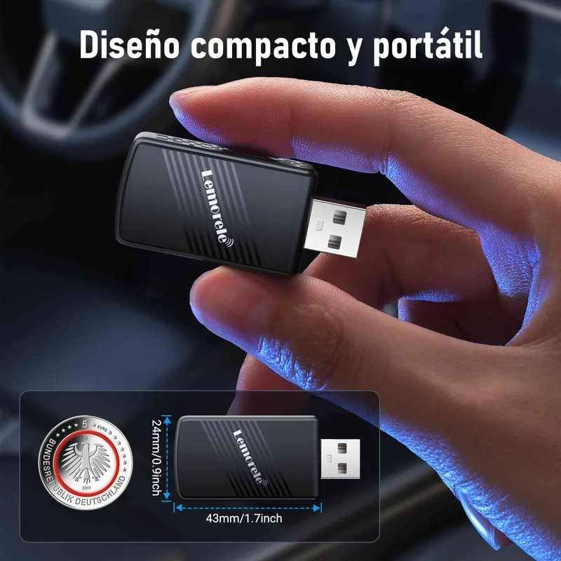 Lemorele P90 Wireless CarPlay USB-A Universal Adapter with Type-C Adapter