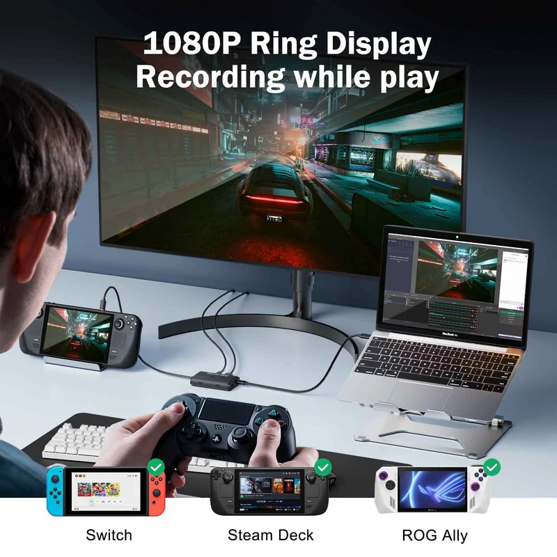 Lemorele AC08 1080P Video Capture Card & Multi-Functional Hub – 100W PD Charging, HDMI Output