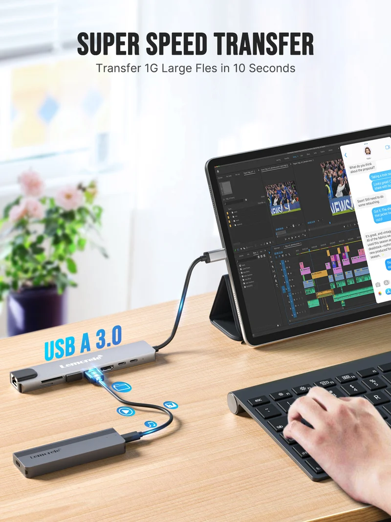 Lemorele TC19Plus USB-C 8-in-1 Hub with 4K HDMI & PD Charging