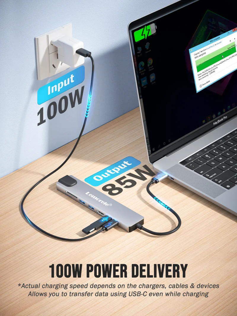 Lemorele TC19Plus USB-C 8-in-1 Hub with 4K HDMI & PD Charging