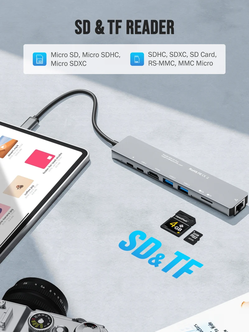 Lemorele TC19Plus USB-C 8-in-1 Hub with 4K HDMI & PD Charging