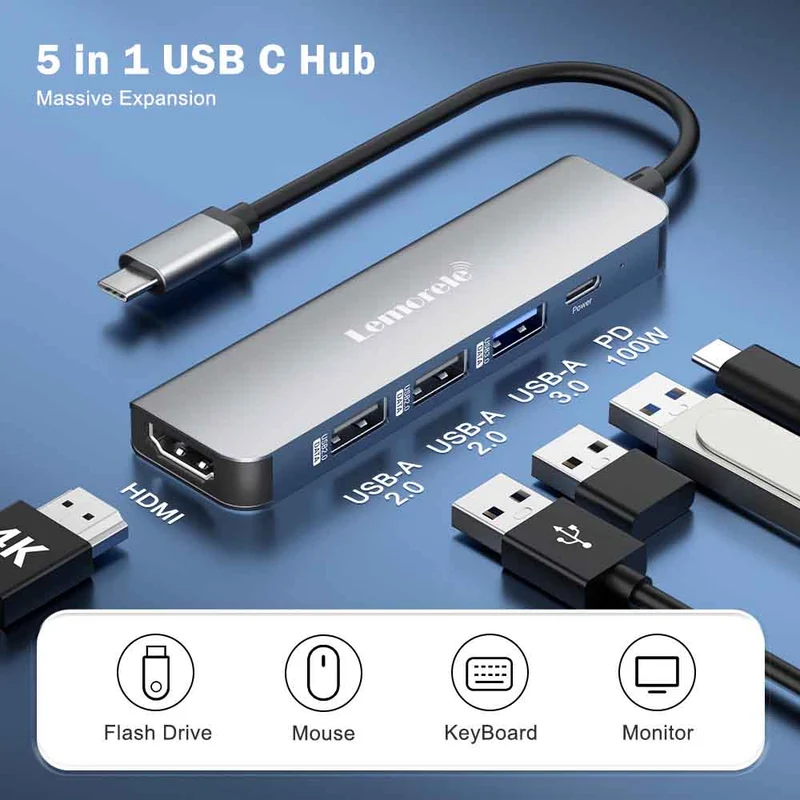 Lemorele TC101 | Ultra-Slim USB-C Dock for 4K Display and Fast Charging