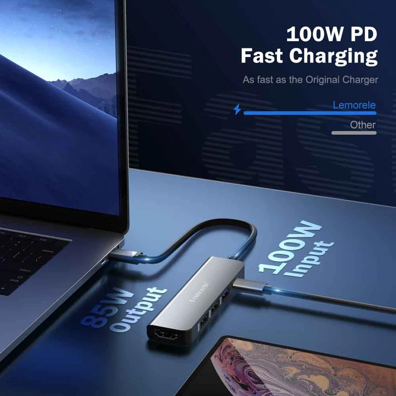 Lemorele TC101 | Ultra-Slim USB-C Dock for 4K Display and Fast Charging