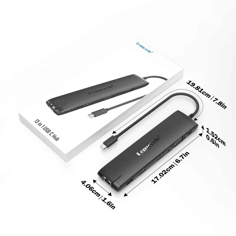 Lemorele TC96 13-in-1 USB-C Hub for Triple Display & Fast Charging