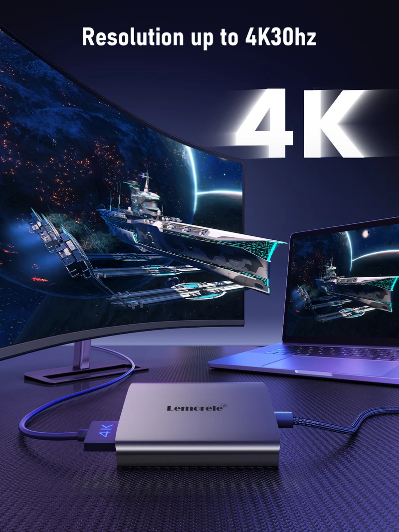 Lemorele HD20 Dual HDMI Adapter with 4K30Hz, MST Support & PD Charging