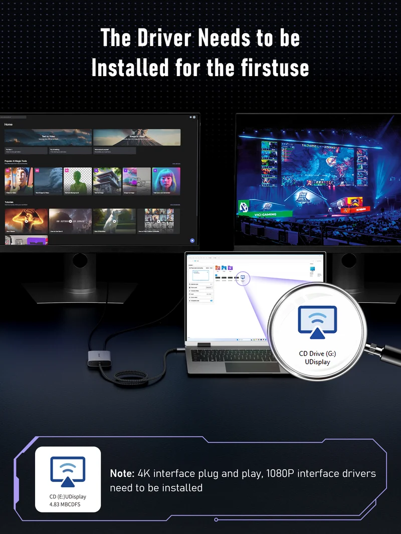 Lemorele HD20 Dual HDMI Adapter with 4K30Hz, MST Support & PD Charging