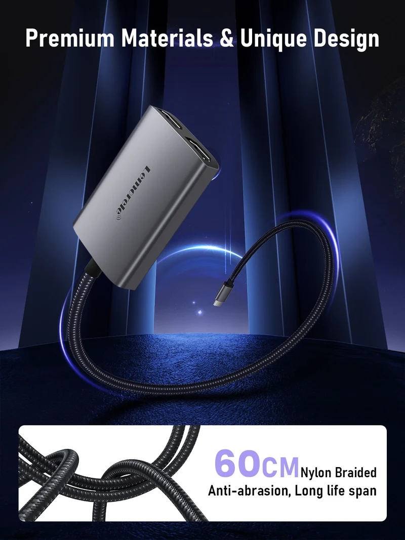 Lemorele HD20 Dual HDMI Adapter with 4K30Hz, MST Support & PD Charging