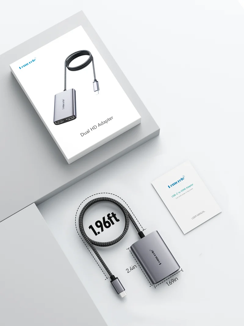 Lemorele HD20 Dual HDMI Adapter with 4K30Hz, MST Support & PD Charging