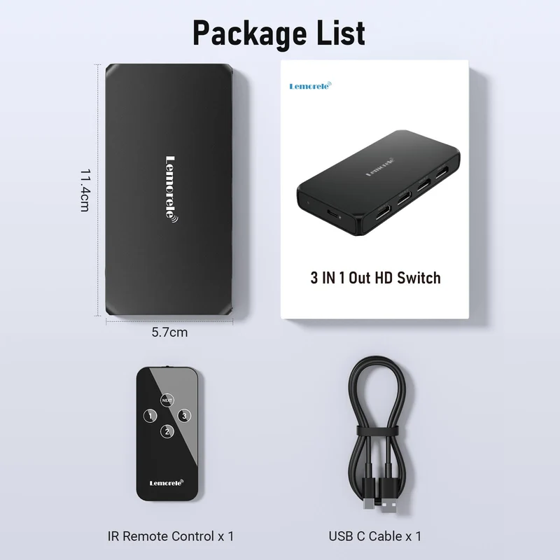 Lemorele G99 3-in-1 HDMI Switch with 4K Output & Remote Control