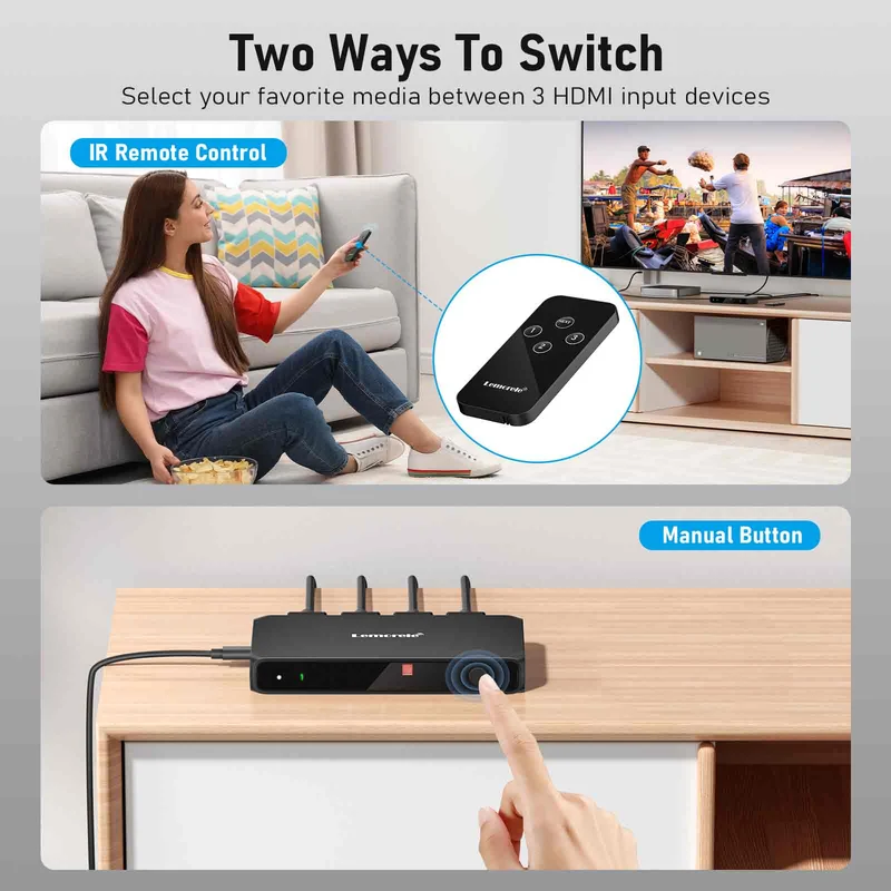 Lemorele G99 3-in-1 HDMI Switch with 4K Output & Remote Control