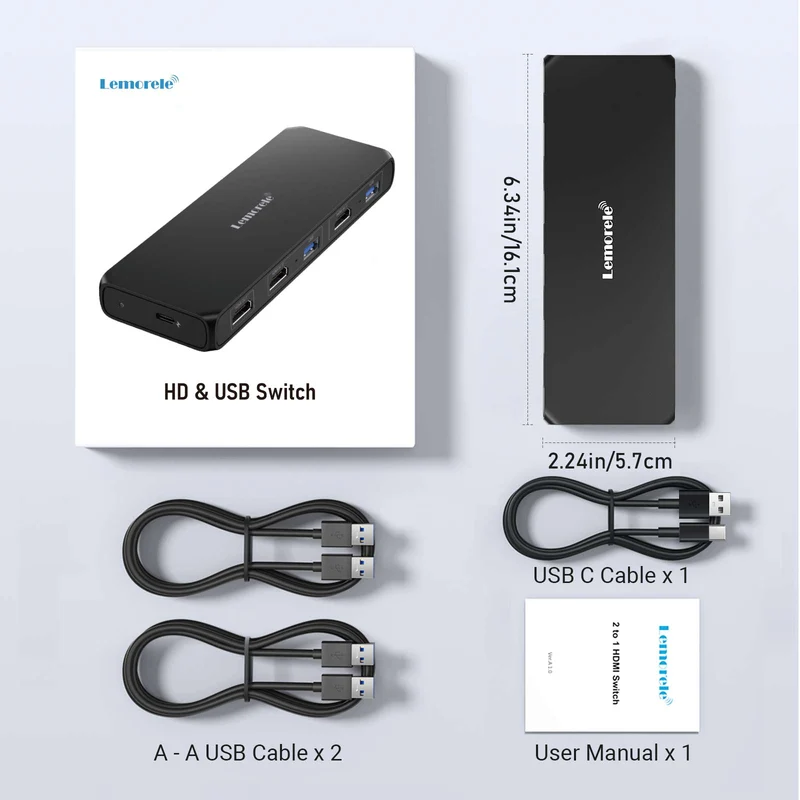 Lemorele G98 HDMI & USB KVM Switch with 4K Support and USB 3.0 Hub