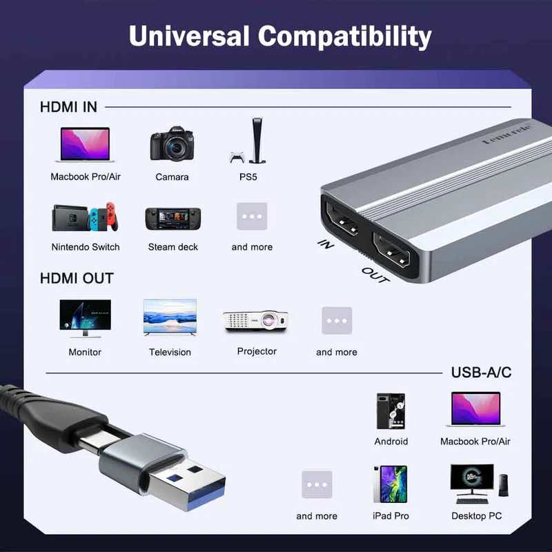 Lemorele AC06 4K30Hz HDMI Video Capture Card with Loop-Out