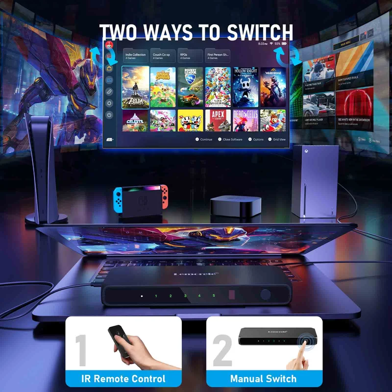 Lemorele G96 5-in-1 HDMI Switch with Remote Control, 4K30Hz Output