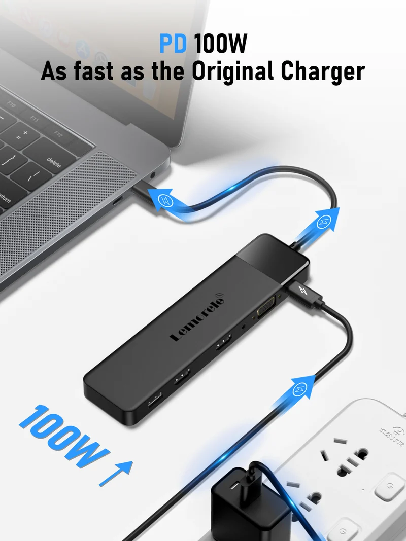 Lemorele TC200 13-in-1 USB-C Hub with Dual HDMI, VGA & PD 100W