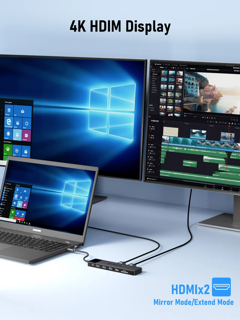 Lemorele TC200 13-in-1 USB-C Hub with Dual HDMI, VGA & PD 100W