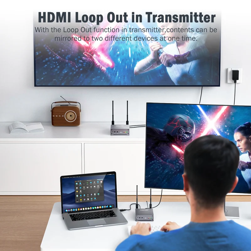 Lemorele R15 Wireless HDMI KVM Extender, Ultra Long Transmission Range, Supports 1TX to 4RX or 4TX to 1RX