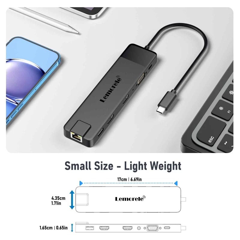 Lemorele TC100 | 13-in-1 USB-C Dock for MacBook with Dual 4K HDMI