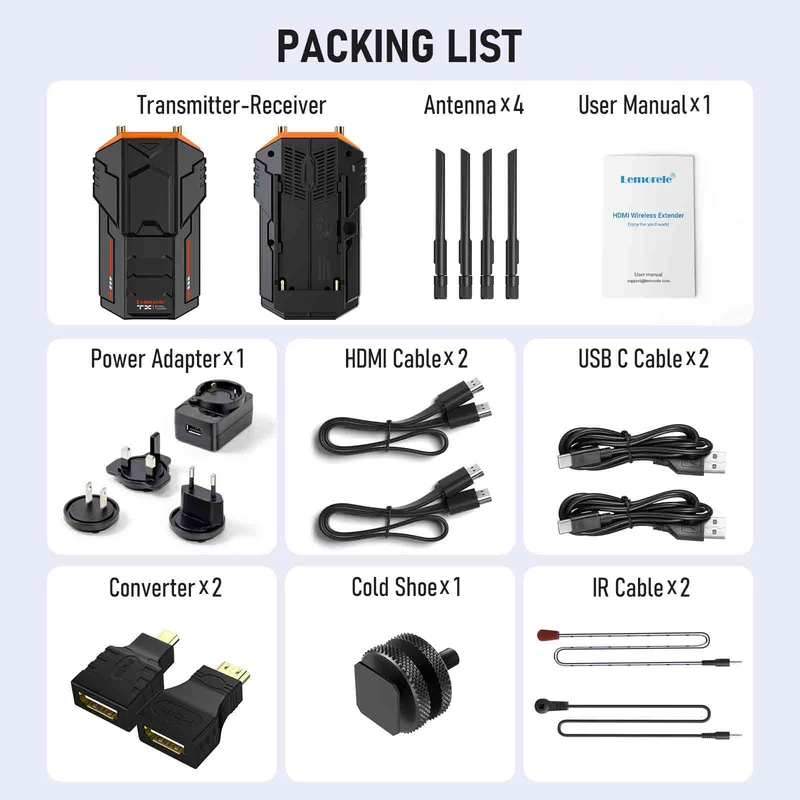 Lemorele HDMI Wireless Kit | 1TX to 4RX Support | Ultra Long Range