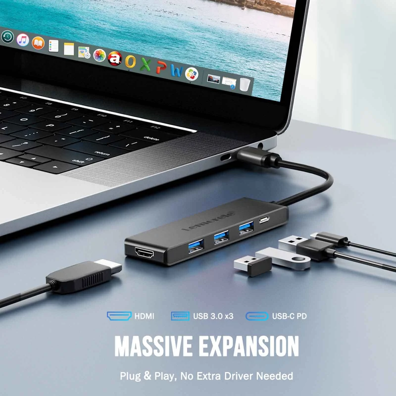 Lemorele TC22L USB-C 5-in-1 Hub – 100W PD, 4K HDMI, USB 3.0