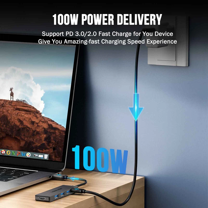 Lemorele TC22L USB-C 5-in-1 Hub – 100W PD, 4K HDMI, USB 3.0