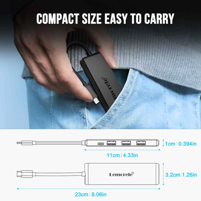 Lemorele TC22L USB-C 5-in-1 Hub – 100W PD, 4K HDMI, USB 3.0