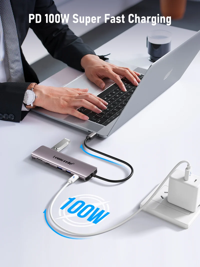 Lemorele TC91 Dual HDMI USB-C Hub | 10-in-1 Dock with 100W Power Delivery